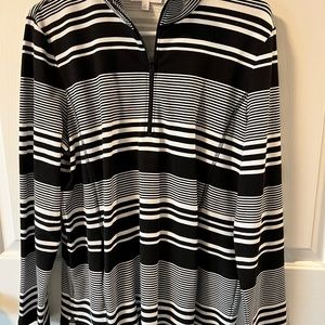 Talbots Black and White Stripe Quarter Zip